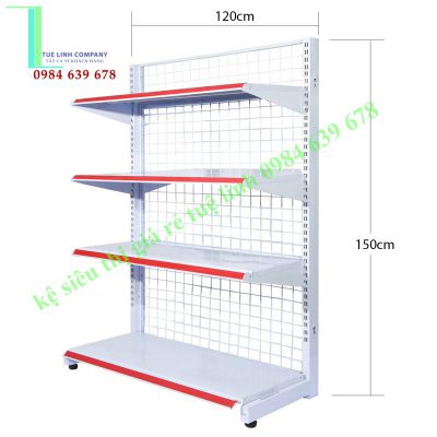 Kệ siêu thị đơn lưng lưới cao 1.5m x dài 1.2m