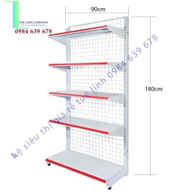 Kệ siêu thị đơn lưng lưới cao 1.8m x dài 0.9m