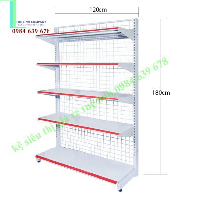 Kệ siêu thị đơn lưng lưới cao 1.8m x dài 1.2m