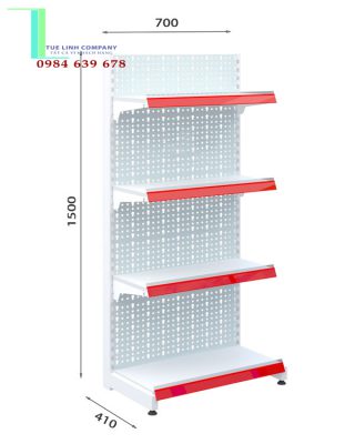 Kệ siêu thị đơn tôn đục lỗ cao 1.5m x dài 0.7m