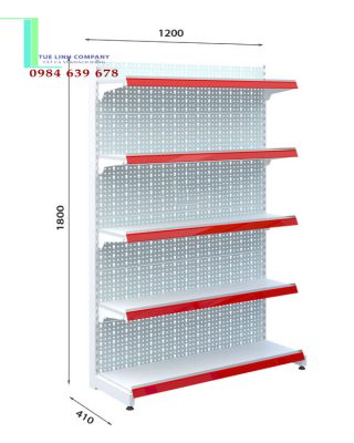 Kệ siêu thị đơn tôn đục lỗ cao 1.8m x dài 1.2m