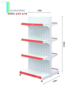 Kệ siêu thị đôi tôn đục lỗ cao 1.5m x dài 0.7m