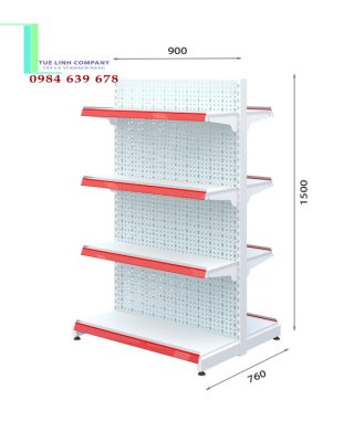 Kệ siêu thị đôi tôn đục lỗ cao 1.5m x dài 0.9m