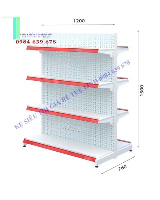 Kệ siêu thị đôi tôn đục lỗ cao 1.5m x dài 1.2m